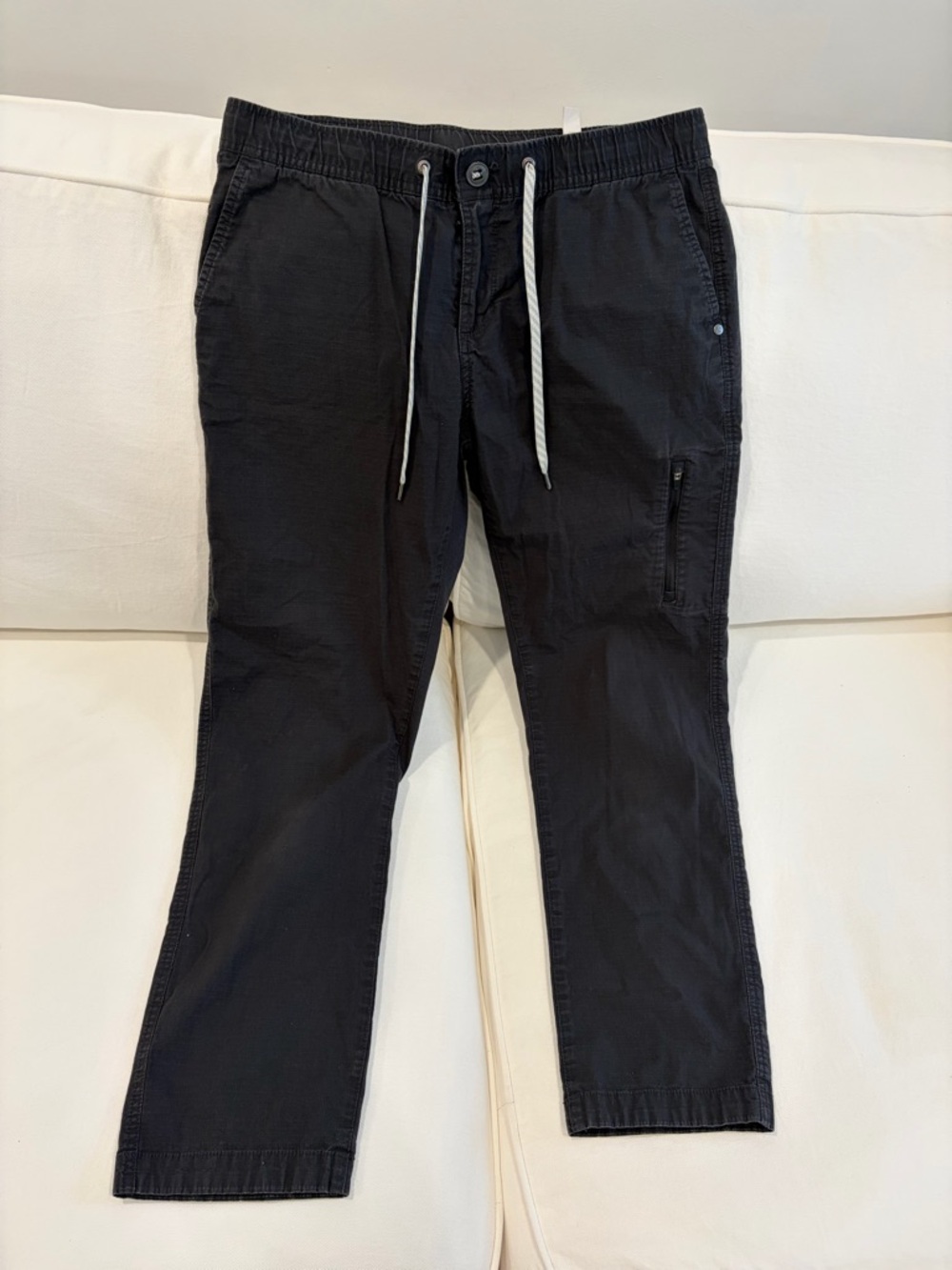 Vuori Straight Leg Pants in Black with White Drawstrings